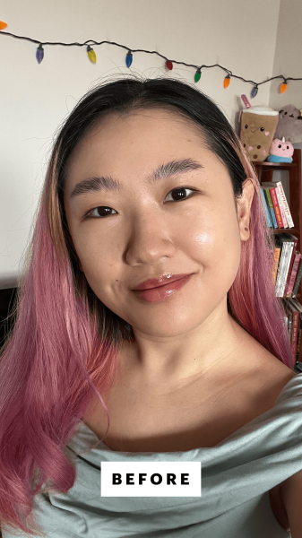 A selfie of Allure commerce editor Sarah Han before applying the Dior Backstage Glow Maximizer Palette in 003 Pearly...