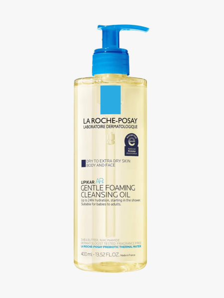 La Roche-Posay Lipikar AP+ Gentle Foaming Cleansing Oil in branded component on a light gray background